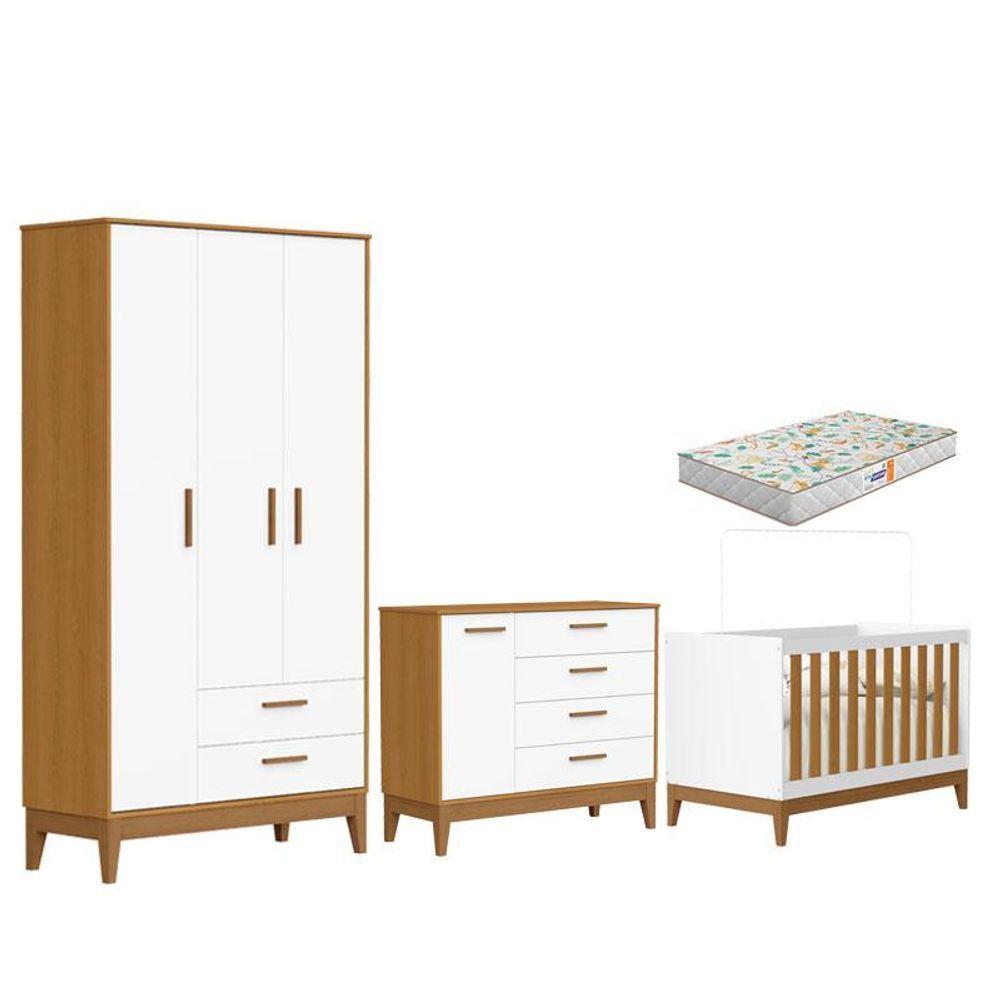 Quarto De Bebê Flip Branco Acetinado Savana Com Colchão Gazin - Reller - 1