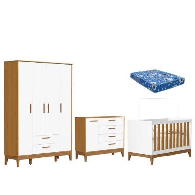 Quarto de Bebê Flip com Guarda Roupa 4 Portas Berço Americano MDF 147 cm Branco Reller