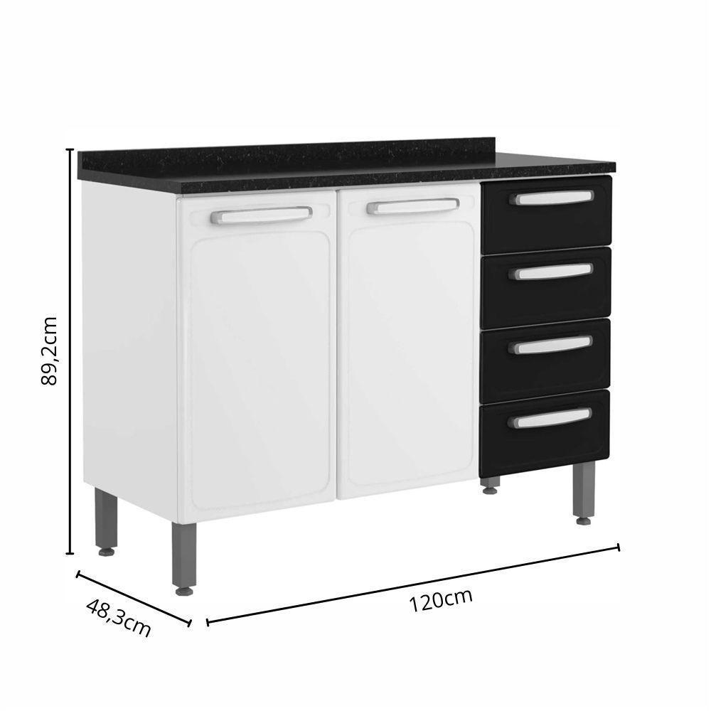 Balcão De Aço 3 Portas 4 Gav Preto Branco Evidence Bertolini Branco/preto - 2