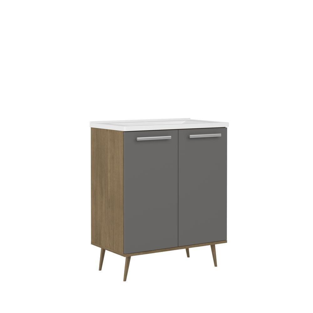 Balcão Para Banheiro Com Pia E 2 Portas Grafite Bertolini Grafite/carvalho - 2