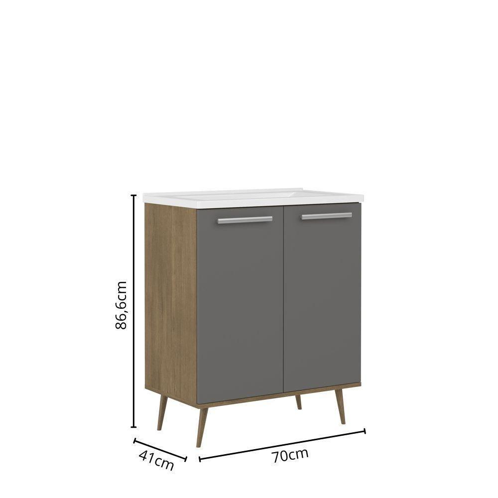 Balcão Para Banheiro Com Pia E 2 Portas Grafite Bertolini Grafite/carvalho - 3