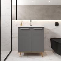 Balcão Para Banheiro Com Pia E 2 Portas Grafite Bertolini Grafite/carvalho - 1