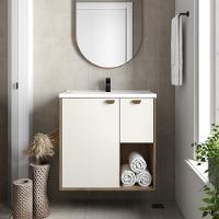 Balcão Para Banheiro Com Pia 1 Porta 1gaveta Areia Bertolini Areia/carvalho - 1