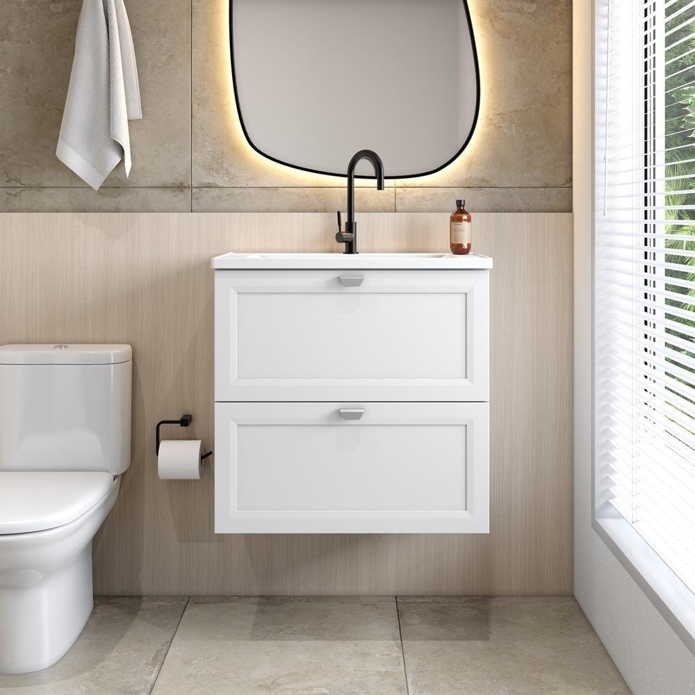 Balcão Para Banheiro Com Pia E 2 Gavetas Branco Bertolini Branco - 1