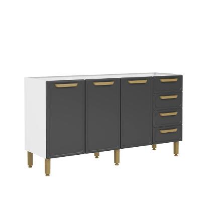 Balcão De Aço 3 Portas 4 Gavetas Grafite Bella Bertolini Grafite/branco