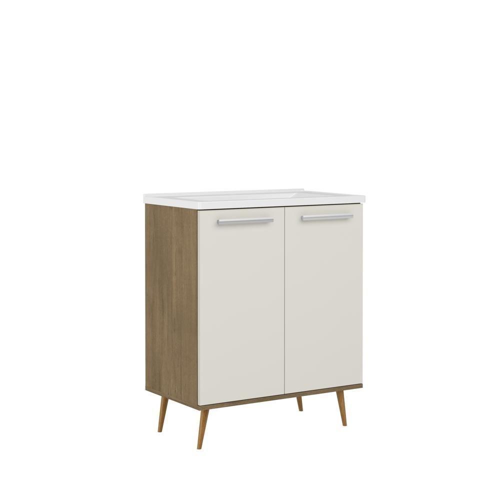 Balcão Para Banheiro Com Pia E 2 Portas Areia Bertolini Areia/carvalho - 2