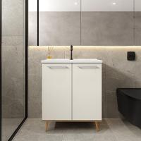 Balcão Para Banheiro Com Pia E 2 Portas Areia Bertolini Areia/carvalho - 1