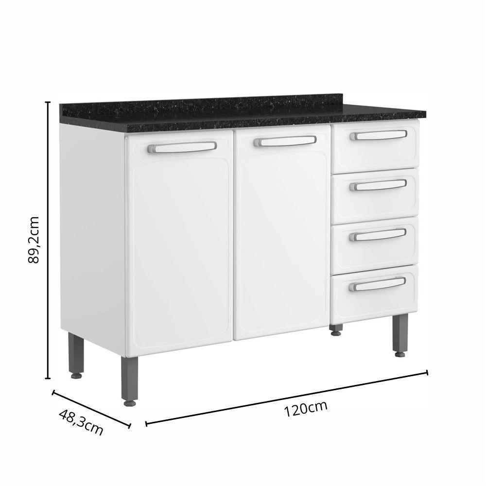 Balcão De Aço Tampo 3 Portas 4 Gav Branco Evidence Bertolini Branco - 4