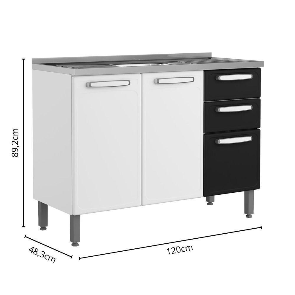 Balcão De Aço Pia 3 Portas 2gavetas Preto Evidence Bertolini Branco/preto - 2