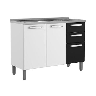 Balcão De Aço Pia 3 Portas 2gavetas Preto Evidence Bertolini Branco/preto
