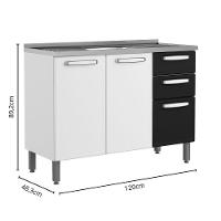 Balcão De Aço Pia 3 Portas 2gavetas Preto Evidence Bertolini Branco/preto - 2