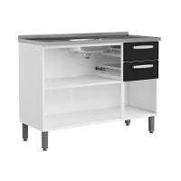 Balcão De Aço Pia 3 Portas 2gavetas Preto Evidence Bertolini Branco/preto - 3