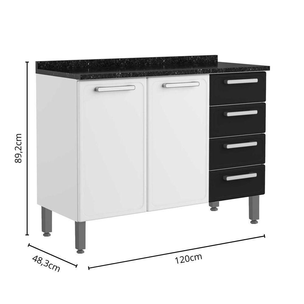 Balcão De Aço Tampo 3 Portas 4gavetas Preto Branco Bertolini Branco/preto - 2