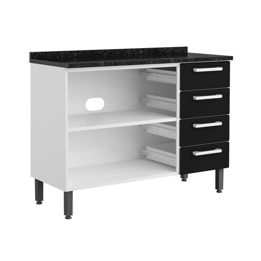 Balcão De Aço Tampo 3 Portas 4gavetas Preto Branco Bertolini Branco/preto - 3