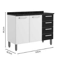 Balcão De Aço Tampo 3 Portas 4gavetas Preto Branco Bertolini Branco/preto - 2