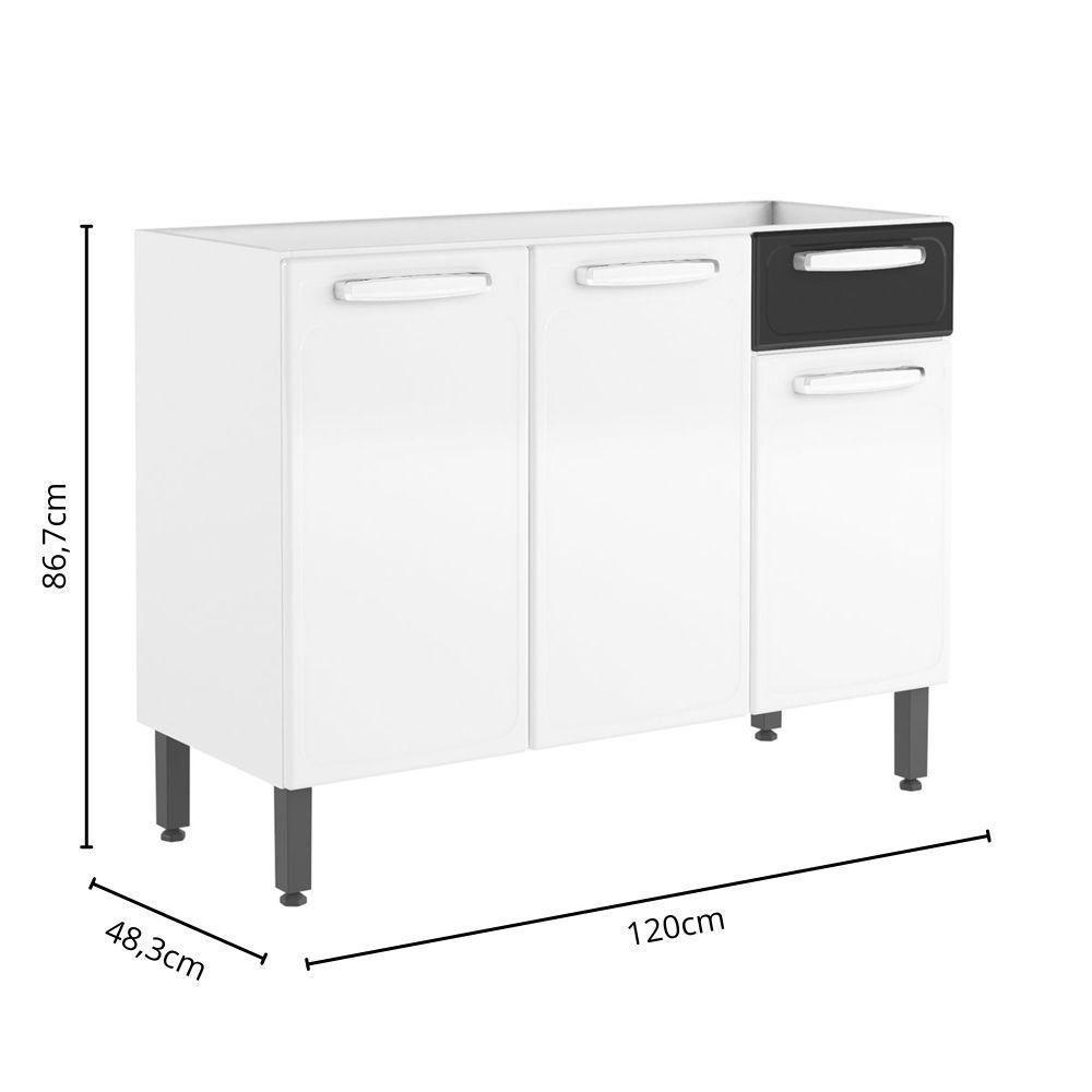 Balcão De Aço 3 Portas 1 Gaveta Preto Evidence Bertolini Branco/preto - 2