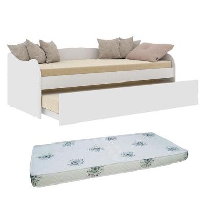 Bicama Babá Ariel Branco Acetinado Com 2 Colchões Ortobom - Carolina