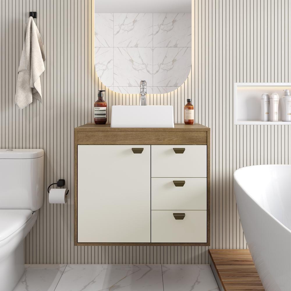 Balcão Para Banheiro Cuba 1 Porta 3 Gavetas Areia Bertolini Areia/carvalho - 1