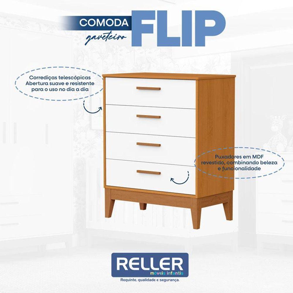 Quarto De Bebê Flip Guarda Roupa 4 Portas Branco Acetinado Savana Com Colchão Ortobom - Reller - 5