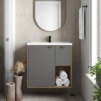 Balcão Para Banheiro Pia 1 Porta 1 Gaveta Grafite Bertolini Grafite/carvalho - 1