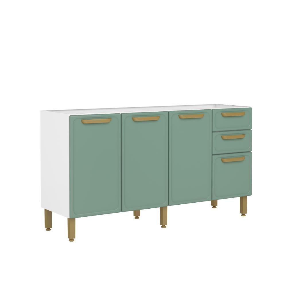 Balcão De Cozinha Em Aço 160cm 4 Ptas 2 Gav Bella Bertolini - Verde/branco Verde/branco - 1