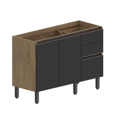 Balcão Sem Tampo 3 Portas 2 Gavetas Grafite Urbana Bertolini Grafite/carvalho