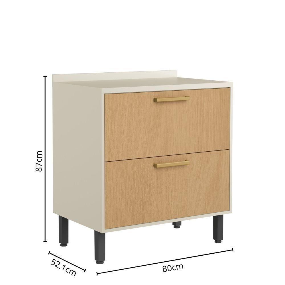 Balcão 80cm Tampo Gavetão E Porta Basculante Nogal Bertolini Dourado/areia - 2