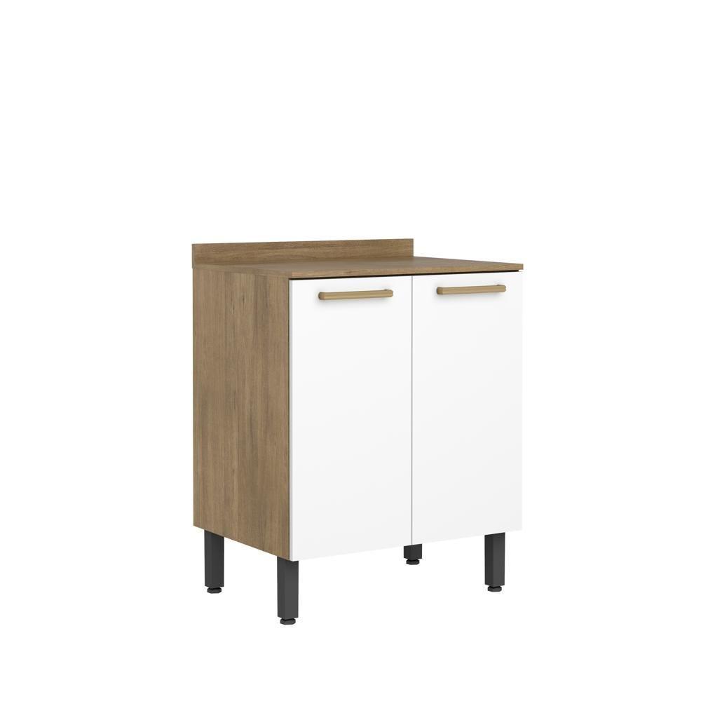 Balcão Pequeno Com Tampo 2portas Branco ártico Axé Bertolini Branco/carvalho - 1