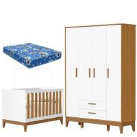 Guarda Roupa Infantil 4 Portas Com Berço Americano Flip Branco Acetinado Savana Com Colchão - Reller - 1