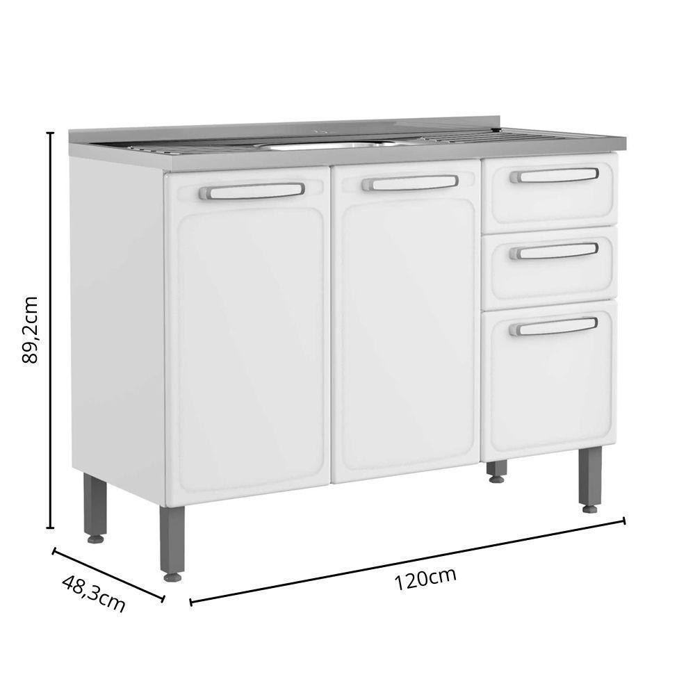 Balcão De Aço Pia 3portas 2gavetas Branco Evidence Bertolini Branco - 2