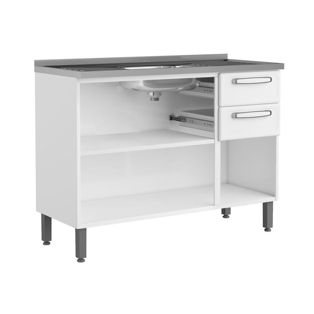 Balcão De Aço Pia 3portas 2gavetas Branco Evidence Bertolini Branco - 3