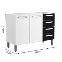 Balcão De Aço 2 Portas 4 Gavetas Preto Evidence Bertolini Branco/preto - 2