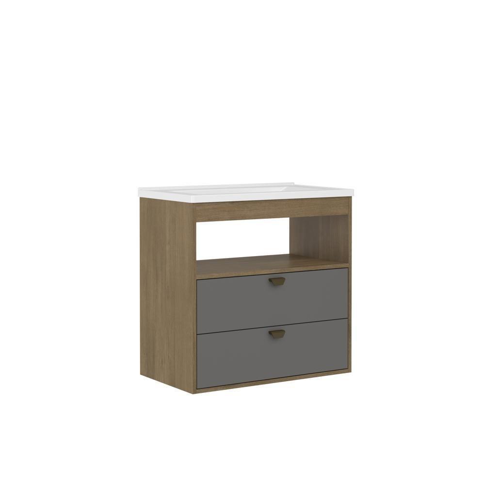 Balcão Para Banheiro Com Pia E 2 Gavetas Grafite Bertolini Grafite/carvalho - 2