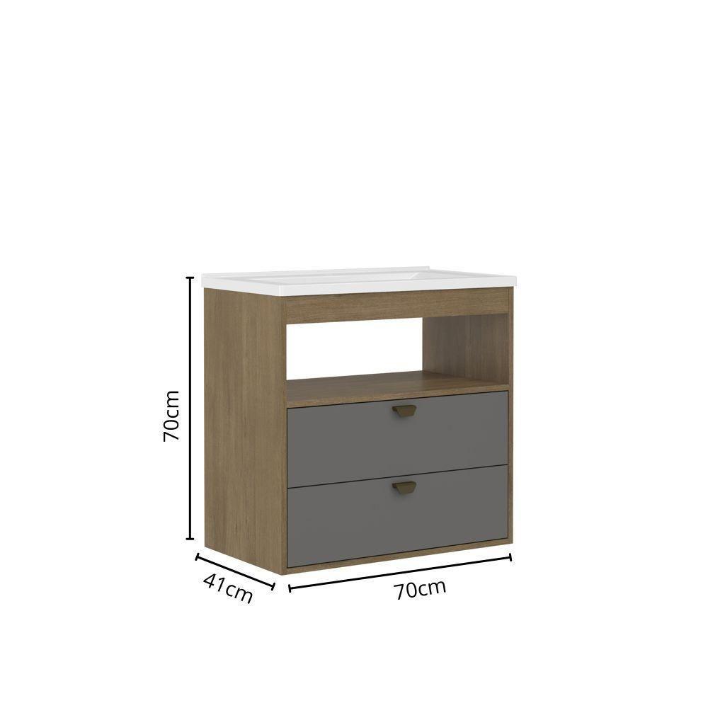 Balcão Para Banheiro Com Pia E 2 Gavetas Grafite Bertolini Grafite/carvalho - 3