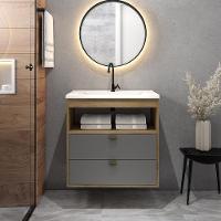 Balcão Para Banheiro Com Pia E 2 Gavetas Grafite Bertolini Grafite/carvalho - 1