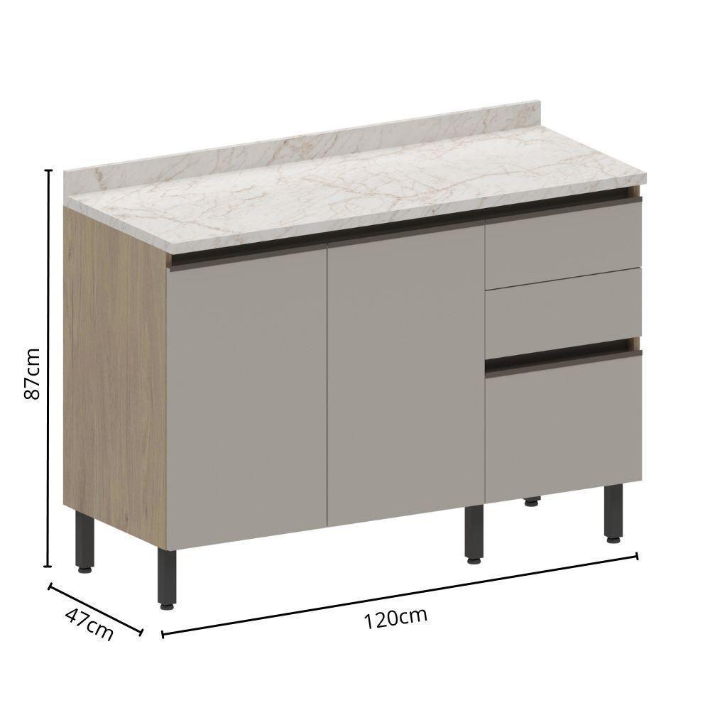 Balcão De Madeira 3 Portas 2 Gavetas Areia Urbana Bertolini Areia/carvalho - 2