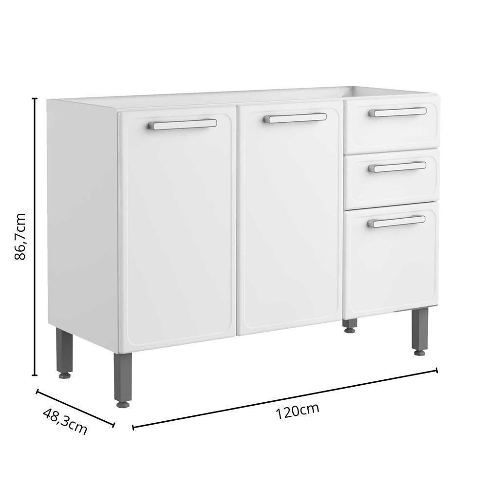 Balcão De Aço 3 Portas 2 Gavetas Branco Gourmet Bertolini Branco - 2