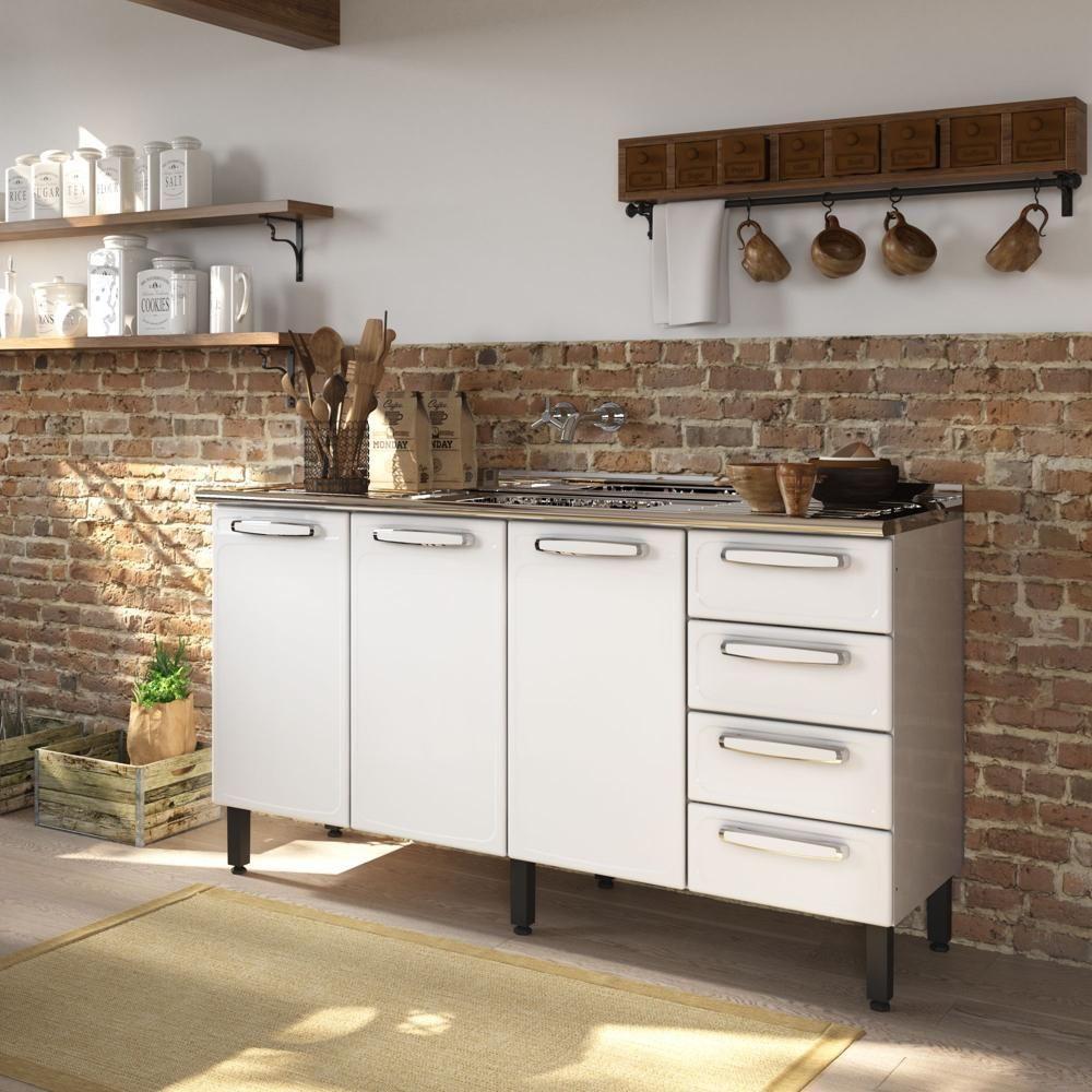 Balcão De Aço 3 Portas 4 Gavetas Branco Evidence Bertolini Branco - 1