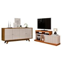 Rack Bancada Scala E Aparador Buffet Mercuri Freijó Off White - Dj Móveis - 1