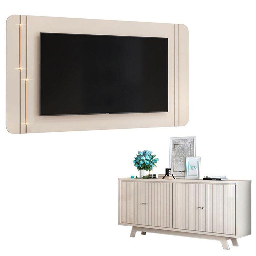 Painel Para Tv Suspenso Ariana E Aparador Buffet Brise Off White - Dj Móveis - 1