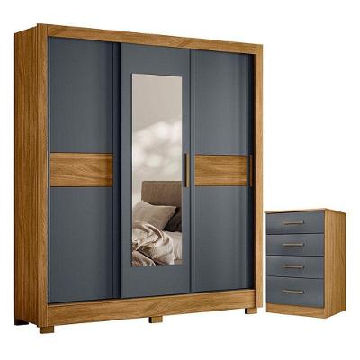 Guarda Roupa Solteiro e Cômoda Eldorado Ms913 5 Portas 7 Gavetas MDP Freijó Cinza Moval