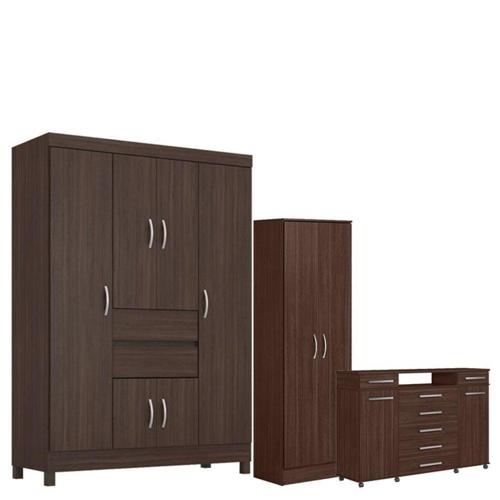 Guarda Roupa Casal Ecom 2 Com Multiuso Golden Com Cômoda London Café - Demóbile - 1