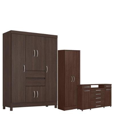 Guarda Roupa Casal Ecom 2 Com Multiuso Golden Com Cômoda London Café - Demóbile