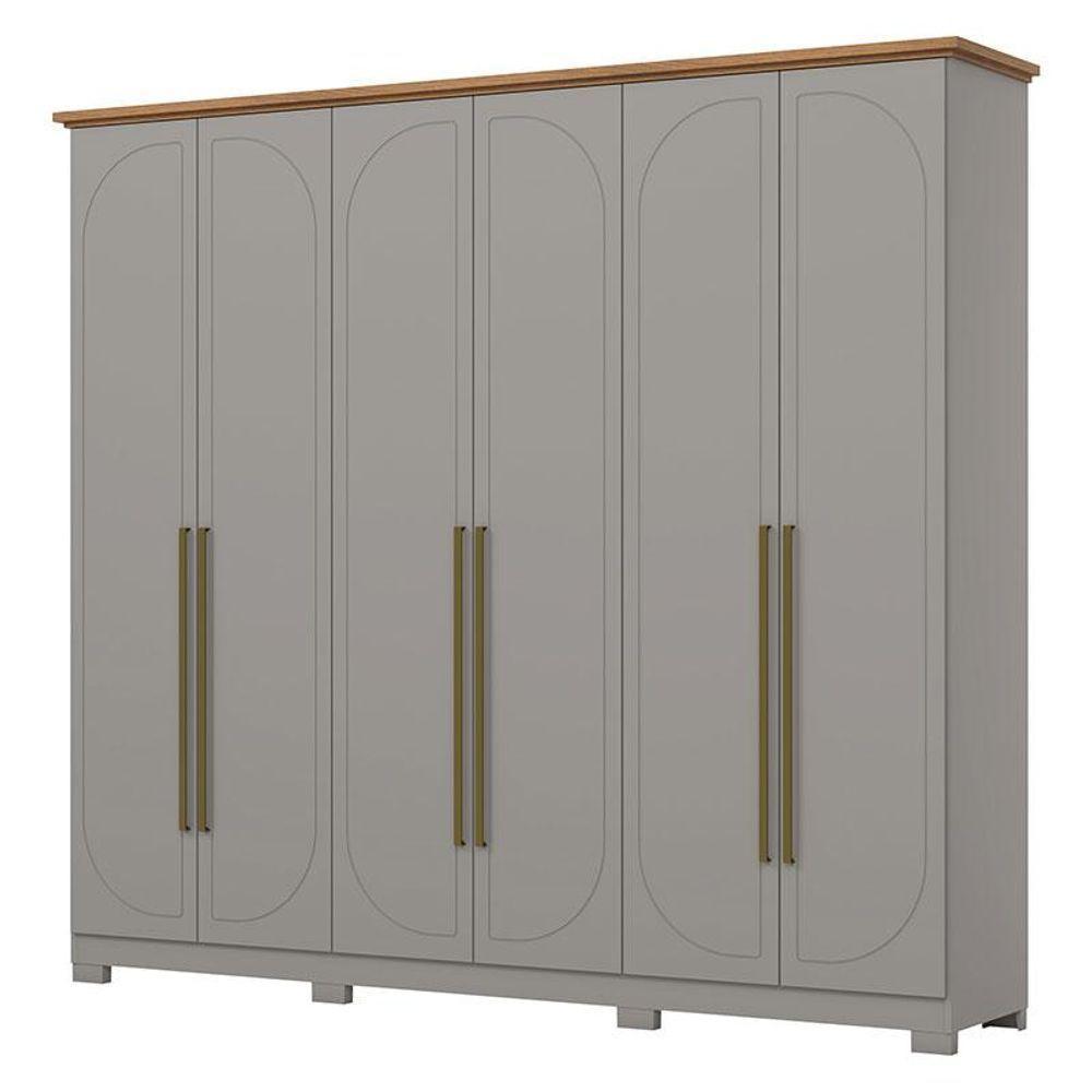 Guarda Roupa Casal Americano Prime 6 Portas 6 Gavetas Com Pés Cinza Nature - Henn - 1
