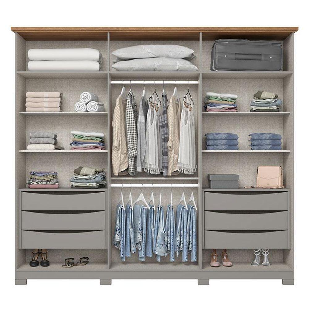 Guarda Roupa Casal Americano Prime 6 Portas 6 Gavetas Com Pés Cinza Nature - Henn - 2