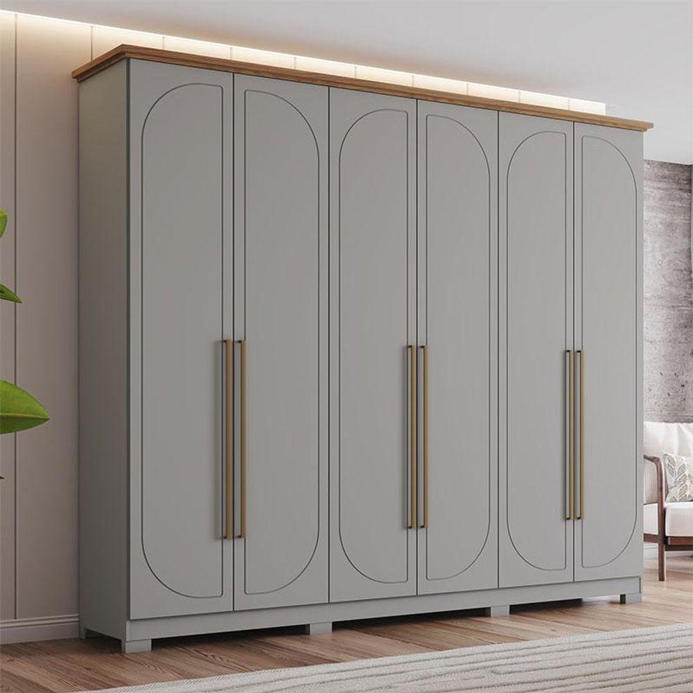 Guarda Roupa Casal Americano Prime 6 Portas 6 Gavetas Com Pés Cinza Nature - Henn - 7