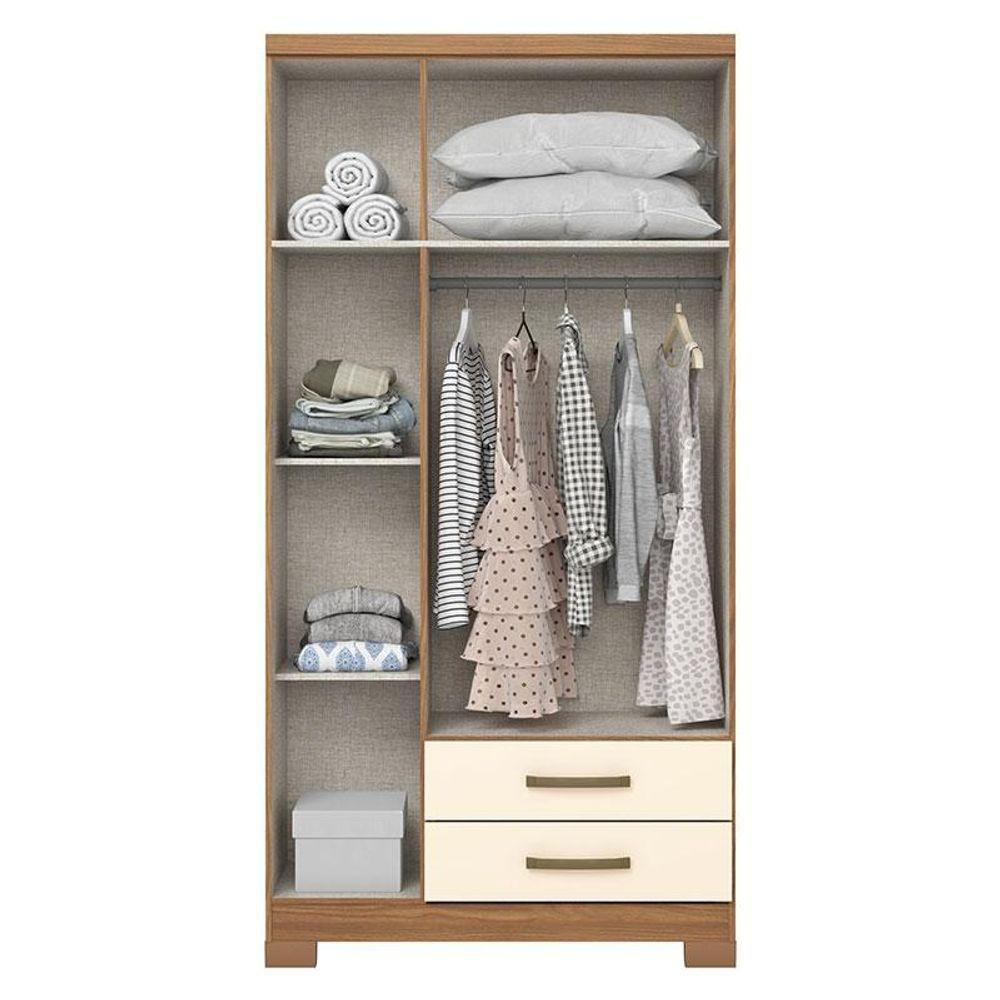 Guarda Roupa Solteiro Miami 3 Portas 2 Gavetas Com Chave Nature Off White - Henn - 2