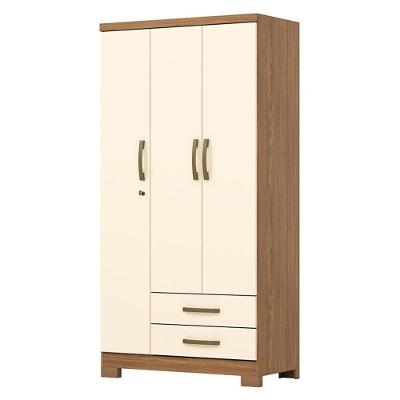 Guarda Roupa Solteiro Miami 3 Portas 2 Gavetas Com Chave Nature Off White - Henn