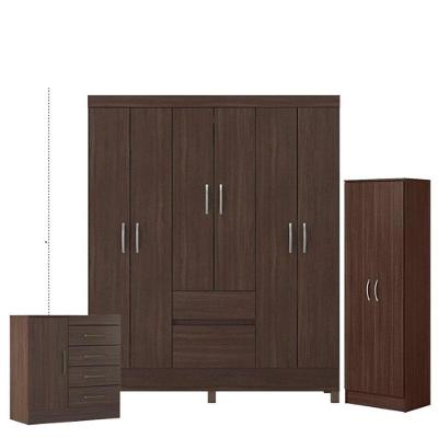 Guarda Roupa Casal Flash 2 Multiuso Golden com Cômoda Montividéu 9 Portas 6 Gavetas MDP Café Touch
