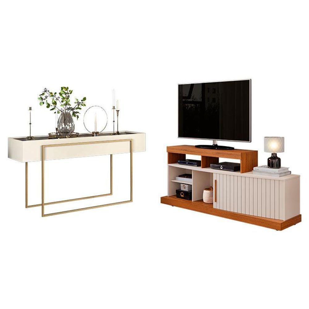 Rack Bancada Valle E Aparador Petri Freijó Off White - Dj Móveis - 1